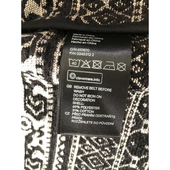H&M Womens Size 2 Open Cardigan Faux Leather Tie Trim Aztec Black Tweed #4192 - Picture 8 of 10